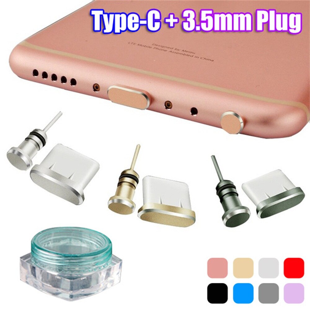 2pcs/set Anti Dust Plug Set USB Type-C Port and 3.5mm Earphone Jack Plug For Xiaomi Huawei P20 Samsung Galaxy S9 S10 Plus