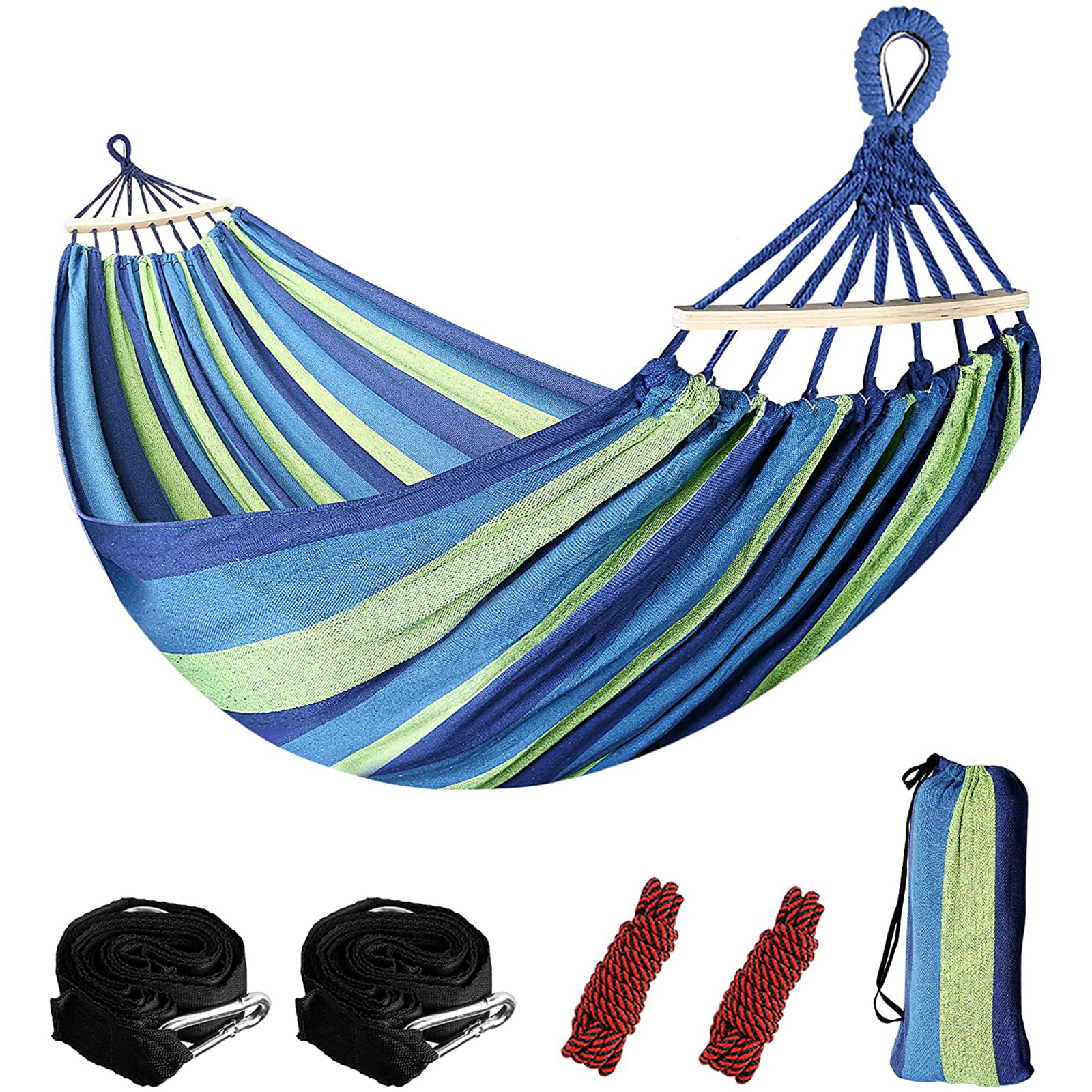 Double Hammock 2 Slings Included Hanging Camping Swing Bed for Kids Adults Lazy Hammock Swing for Patio Park Porch Garden: Default Title