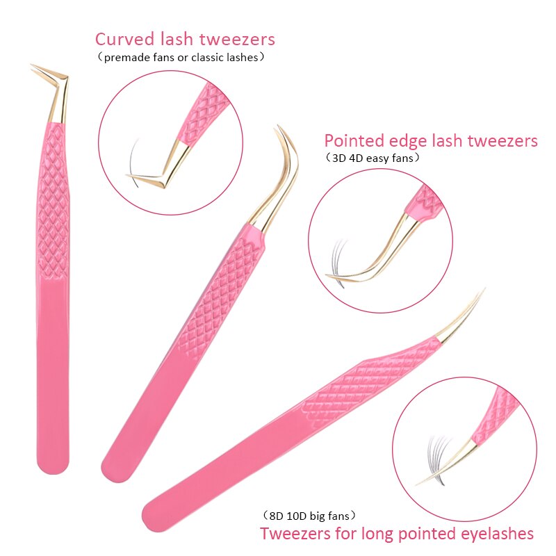 3Pc Eyelash extension Tweezers Set With Bag Stainless Steel Accurate 3D Volume Fan Lash Eyebrow Tweezer Makeup Tools Accessories
