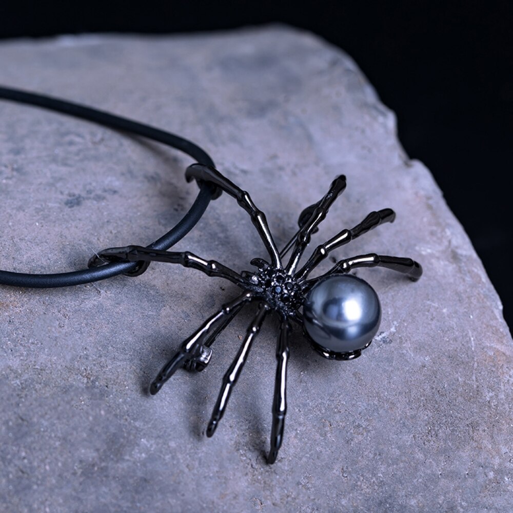 925 Sterling Silver Black Rhinestone Arachnid Spider Brooch Jewerly Clothes Decoration Shell Pearl Brooch Coat Cardigan Findings