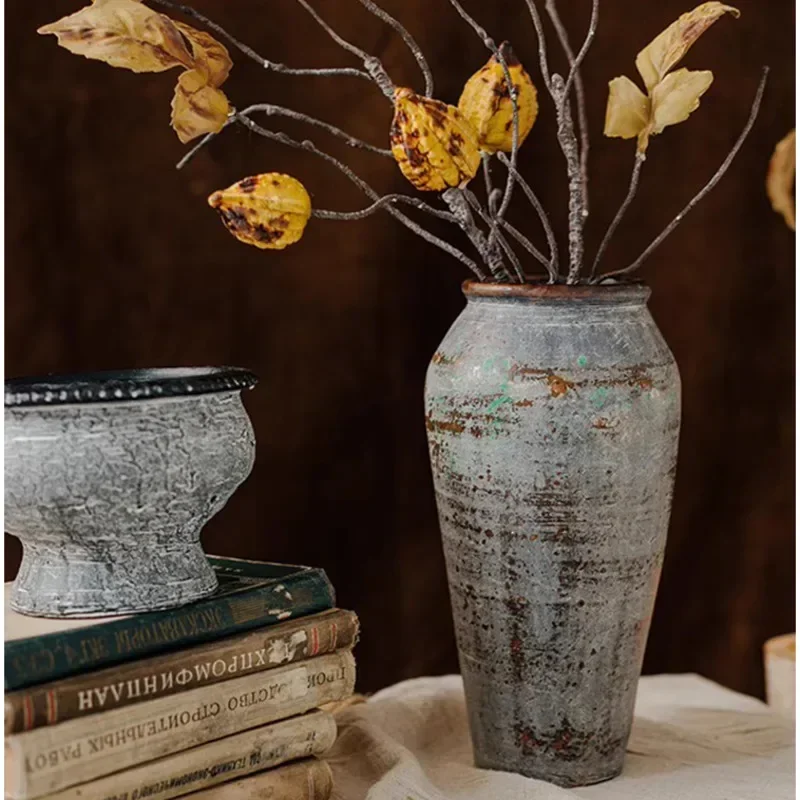 Maceteros antiguos de cerámica desgastada, jarrones de arcilla rústica para decoración de balcón, adornos prácticos de escritorio de oficina sin tiempo