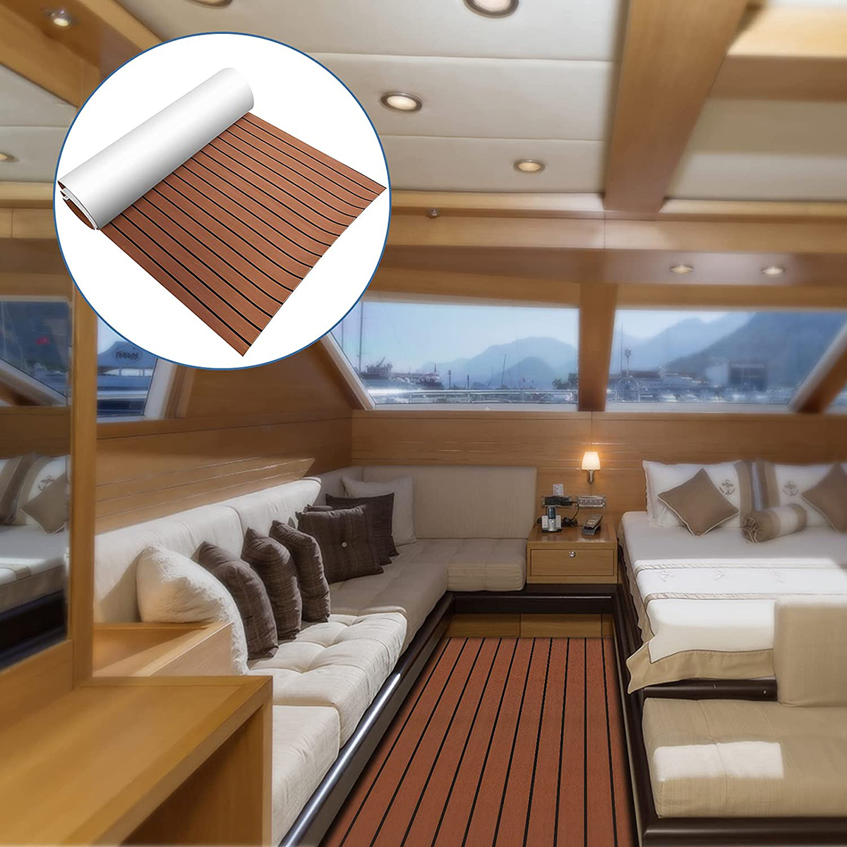 600x/x 6mm Eva Schaum Faux Teak Boot Decking Sheet selbst klebende Marine Bodenbelag Boot Deck Matte Yacht Zubehör grau braun