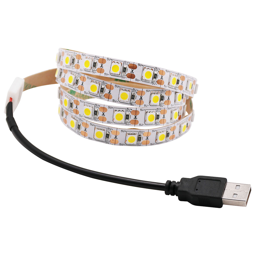 5v usb ledet stripe 5050 kald hvit / varm hvit tv bakgrunnsbelysning 60 leds / m usb klippkontakt 30cm/50cm / 1m / 2m sett.
