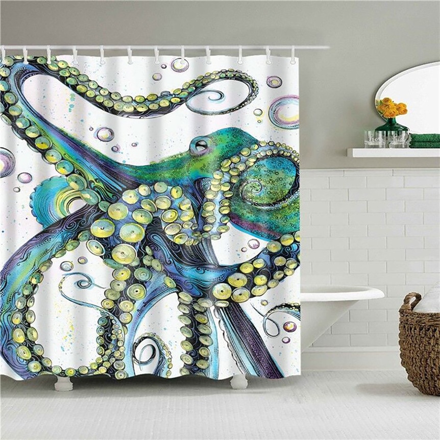 3D Printing Douchegordijnen voor Badkamer Waterdicht Polyester Octopus Douche Bad Gordijn Met 12 stuks Haken 0724 #