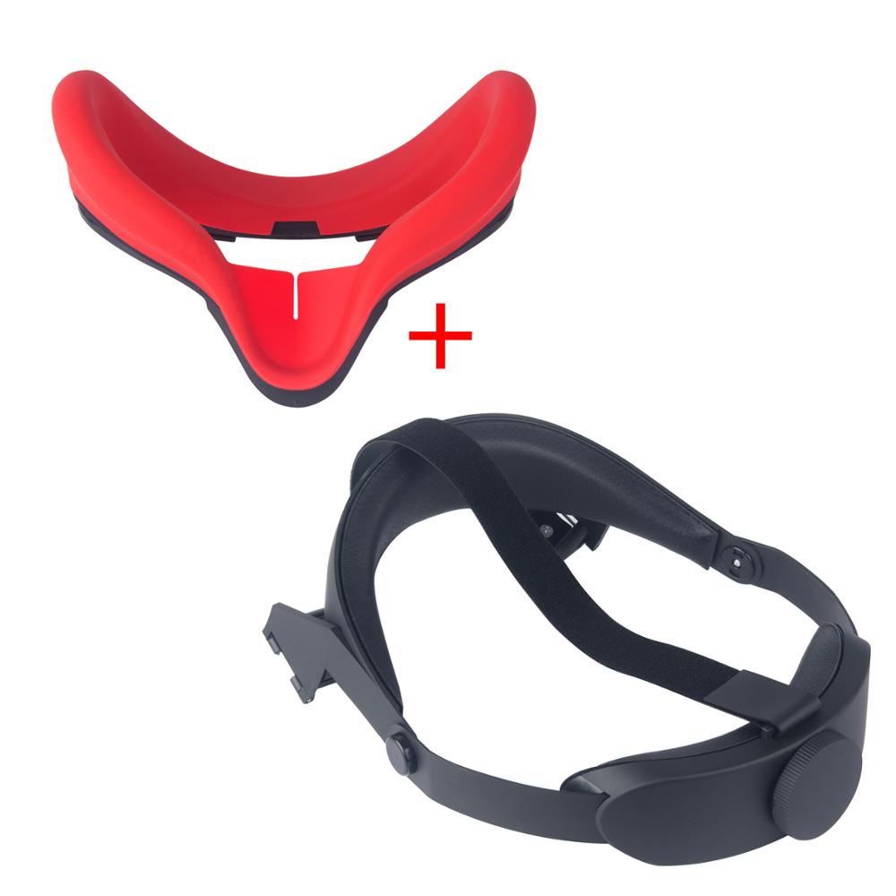 Voor Oculus Quest Verstelbare Vr Headset Hoofddeksels Druk Verlichten Antislip Vr Helm 3D Virtual Reality Bril: Red Set