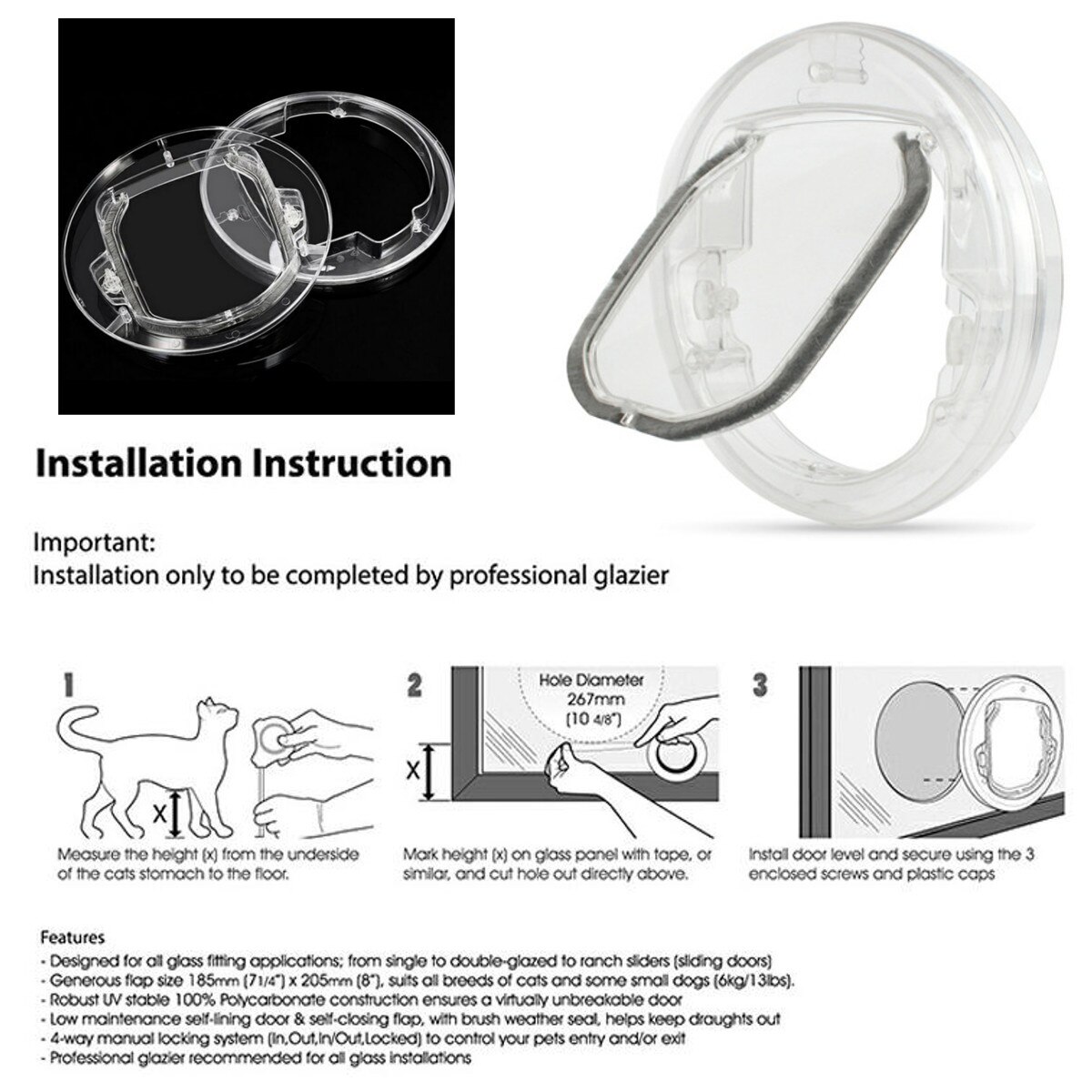 4 Ways Round Transparent Pet Dog Cat Flap Door Round Pet Door For Cats &amp; Small Dogs Cat Door Flap Door For Screen/ Glass Window