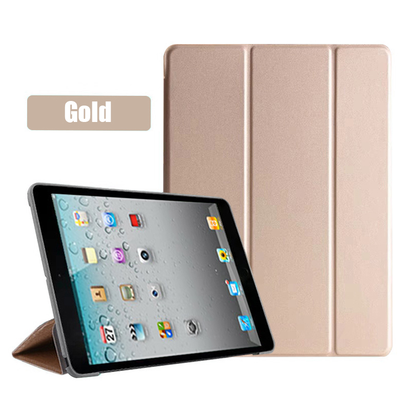 For iPad 2 iPad 3 iPad 4 PC Back Case PU Leather Stand Cover A1395 A1396 A1397 A1416 A1430 A1403 A1458 A1459 A1460 Tablet Case: Gold