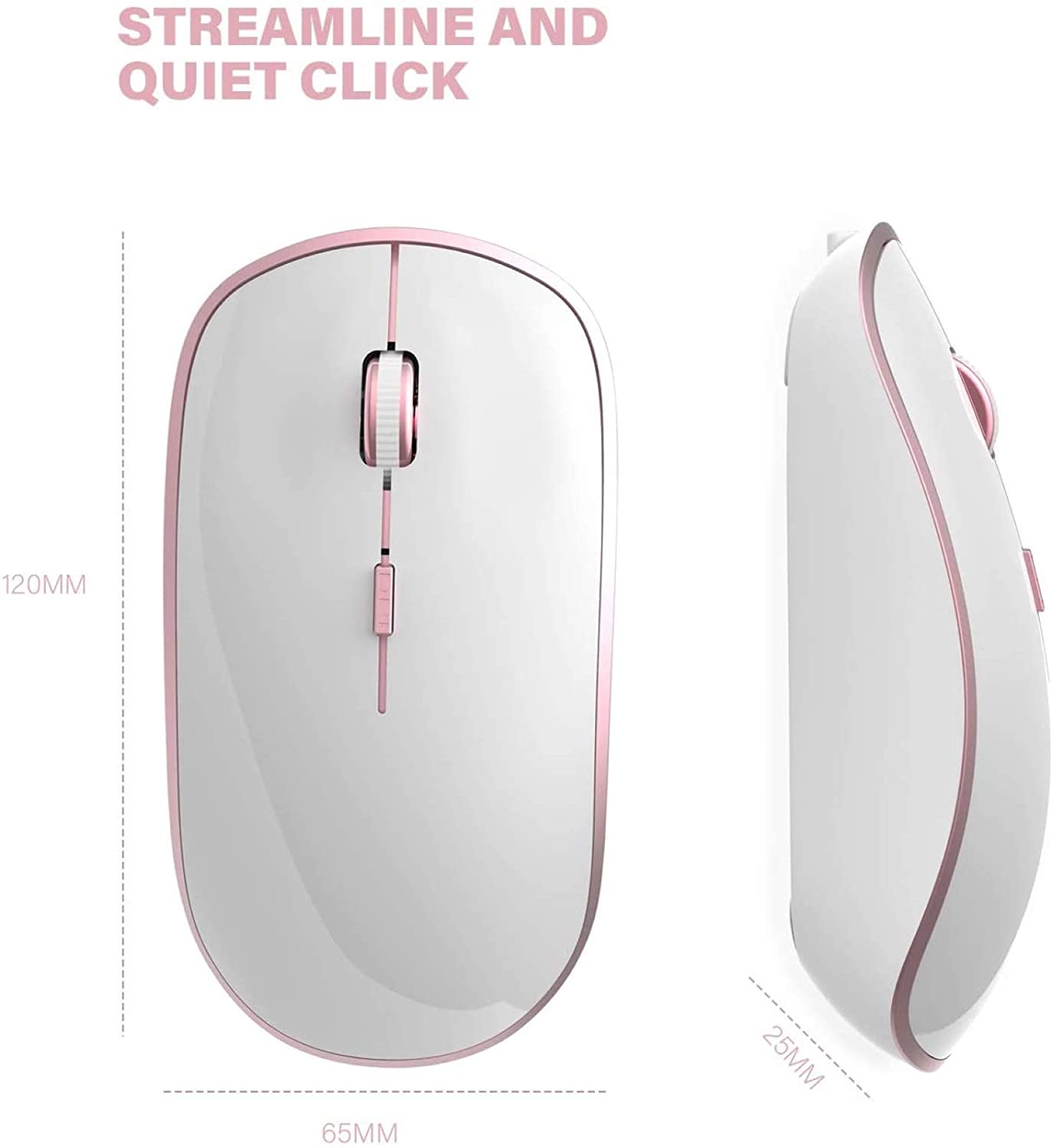 Wireless Keyboard Mouse,French full-size “AZERTY”French layout，Compatible with iMac Mac PC Laptop Tablet Computer .Pink
