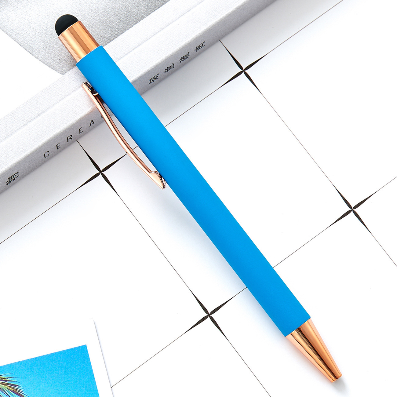 50PCS FreeCustomMetal Balpen Reclame Pen Graveren LOGO Touchscreen Pen voor WeddingMulti Functie Pen: WHITE
