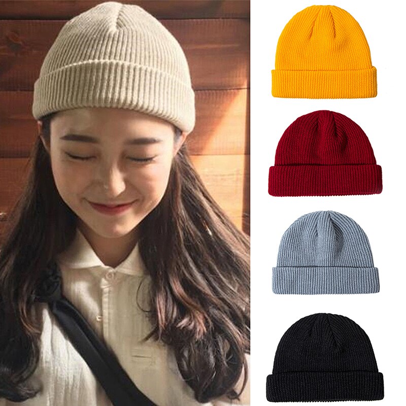 Unisex vinter svart grå rød ensfarget ribbestrikket lue luer for dame herre dame casual caps barn jenter gutter