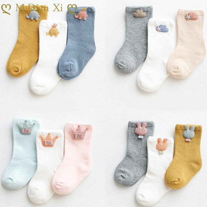 3 Paar/partij Kinderen Zachte Katoenen Sokken Jongen, Meisje, Baby, leuke Cartoon Warme Streep Stippen Mode Sport Sokken Herfst Winter Kinderen
