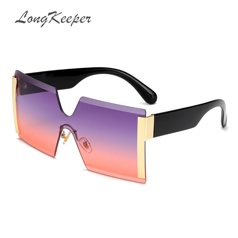 Oversized Square Rimless Sunglasses Women Brand Flat top Big Sun Glasses Female One Piece Travel Gafa de sol 6931