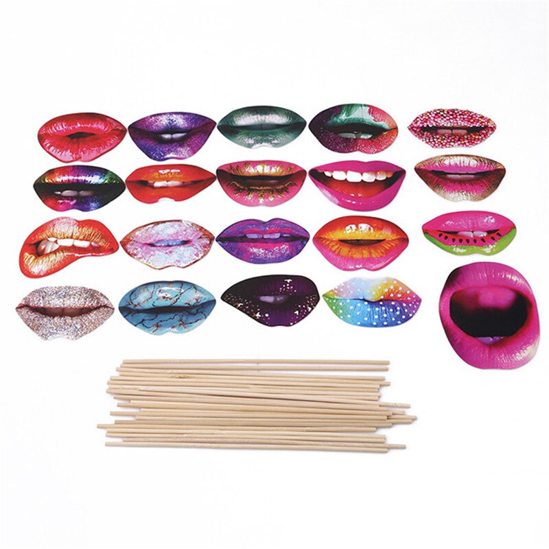 20pcs/pack Funny Lip Mouth DIY Photo Props Booth On A Stick For Women Girls Wedding Birthday Decoration Party Supplies
