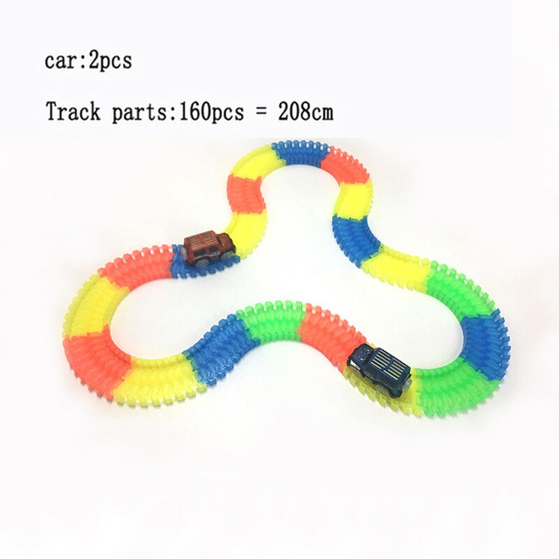 Glowing Assembly DIY Flexible Racing Track Electronic Flash Light Car Railway Magical Racing Track Play Set Toys For Children: 160 pcs 2 car