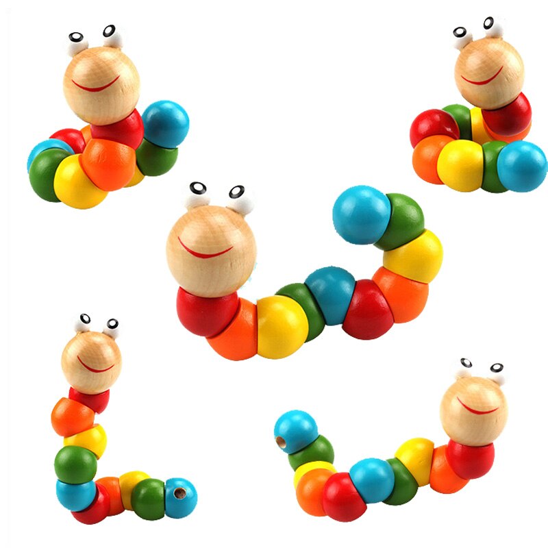 Colorful Variegated Twisted Caterpillar Toy Animal Doll Wooden Educational Toy