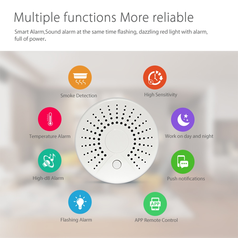 Wifi Smoke Detector Alarm Sensor Wireless Security Alarm System APP Remote Control Alerts IoT Device Tuya Smart Home
