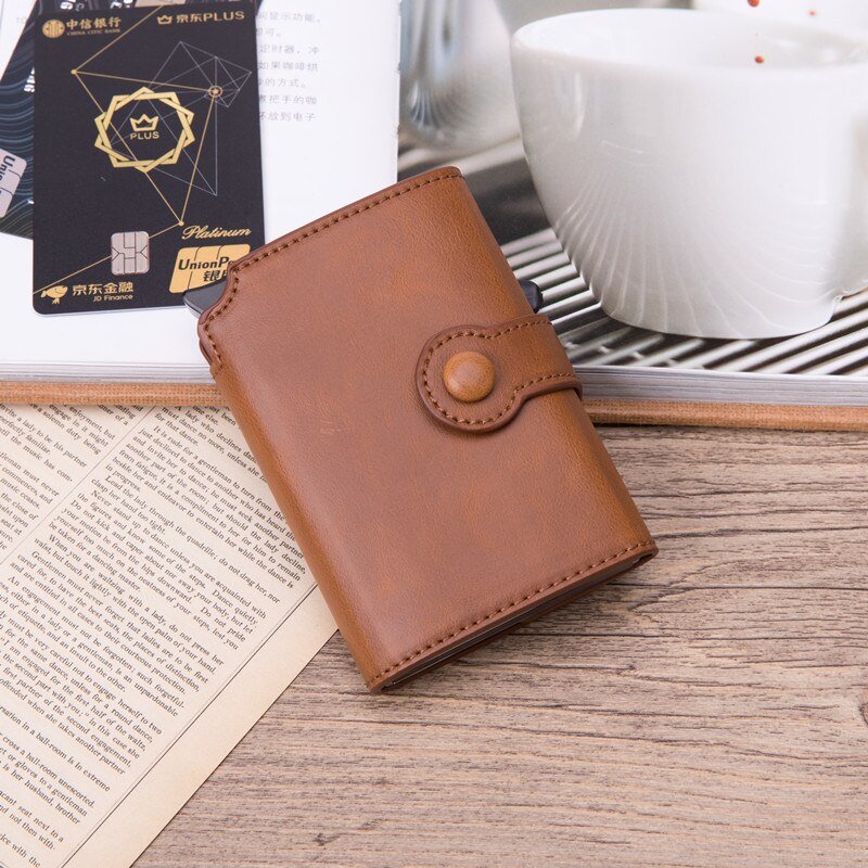 BISI GORO Neue Brieftasche RFID Verhindern PU Leder Vintage Karte Halter Männer und Frauen Geldbörse Carbon Brieftaschen fall: X-59  Brown