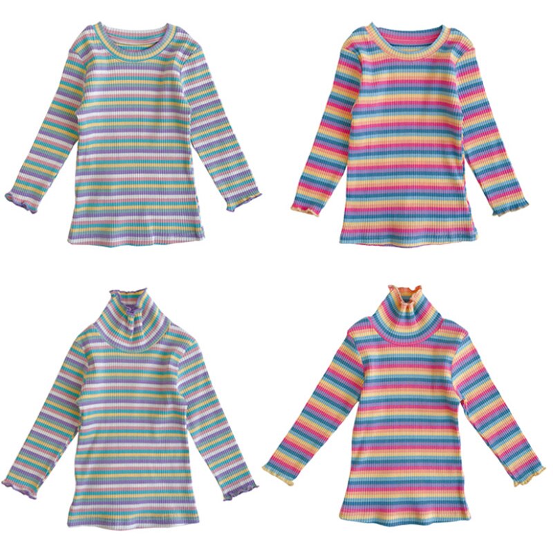 Strepenprint kinder t-shirts babymeisjeskleding print katoenen t-shirts met lange mouwen regenboog voor meisjes babykleding 1-6t