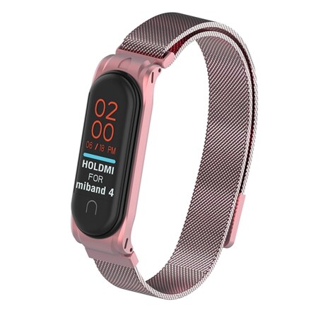 YUEDAER mi Band 4 correa de Metal para Xiaomi mi Band 4 correa de acero inoxidable mi Band 4 correas de muñeca mi lanese Loop mi Band4: Milanese Rose pink