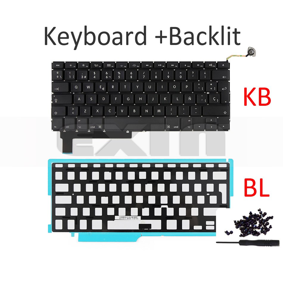 Laptop A1286 Keyboard Spanish for Macbook Pro 15'' A1286 Spain Spanish SP Keyboard+Backlight Backlit+Screws Year: White