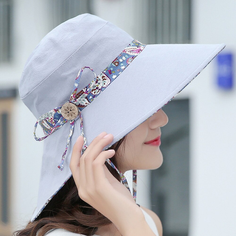 Women Lady Cotton Summer Caps UV Protection Packable Floppy Wide Brim Casual Sun Hat Fishing Fisher Visors: Light Gray