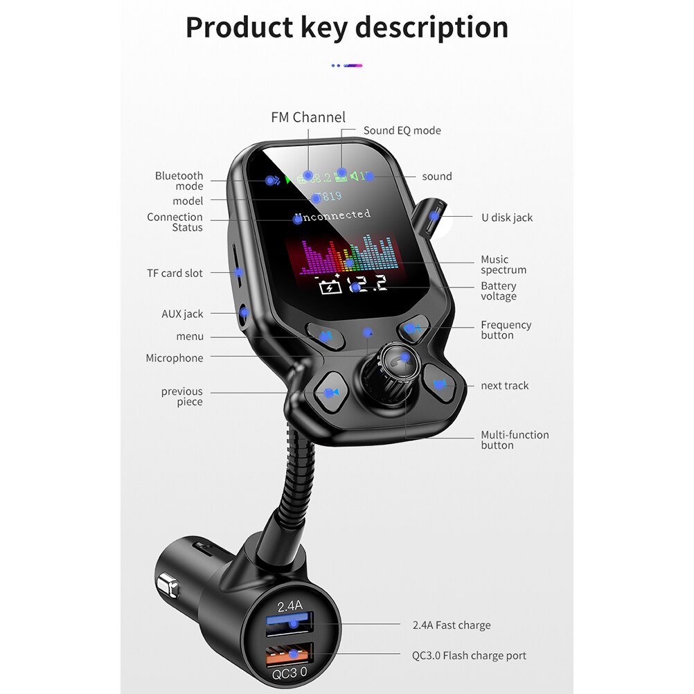 Handsfree Bluetooth MP3 Speler Fm Modulator Voor Auto Auto Fm-zender Bluetooth Autoradio Adapter Muziekspeler Snelle lader