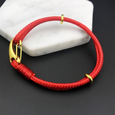 Pulseras de holograma de Color rojo y negro para hombres y mujeres, brazaletes de cordón de cuero tejido a mano, con cuerda roja de la suerte, novedad: red