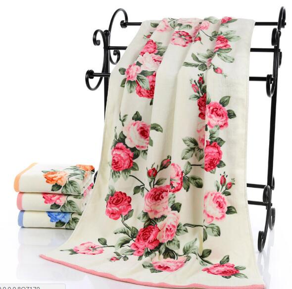 75*140 cm Blumenmuster Baumwolle Badetücher für Erwachsene, Strand Frottee Handtücher Schlecht, Blume Schlecht handtuch, Serviette de Bain: Rosa Stil 1