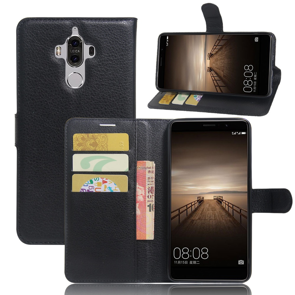 De luxe Flip housse En Cuir Pour Huawei Mate 9 MHA-L09 MHA-L29 5.9 "Logement De Couverture Arrière étui Portefeuille coque + Carte + Support