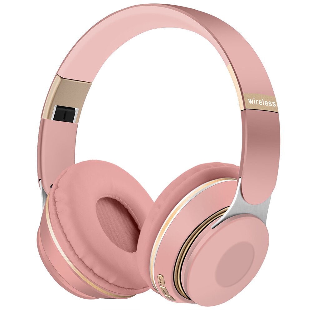 HIKIKO Bluetooth Headphones - Wireless Stereo Bass with Mic, TF Card Support, 40mm Drivers, Active Noise Cancelling: T14-Pink