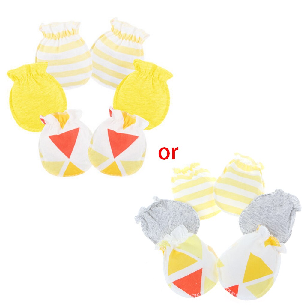 3Pairs Baby Anti Scratching Gloves Newborn Protection Face Cotton Scratch Mittens: Yellow