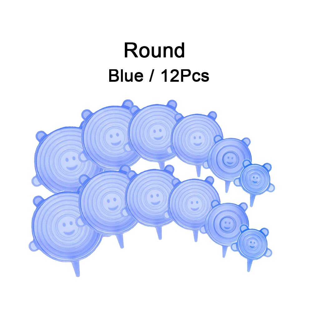 6/12 stk silikone låg til køkkengrej skål universal silikonelåg mad genanvendelige stræklåg madindpakning skål køkkenpropper: 12 stk runde blå