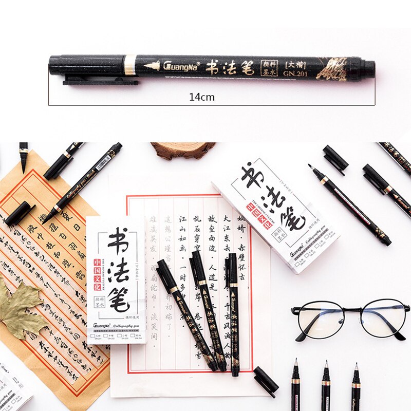 4pcs Calligraphy Pen Set Hand Lettering Drawing Learning Extra Fine Brush Water-based Signature Designs For School Art Supplies