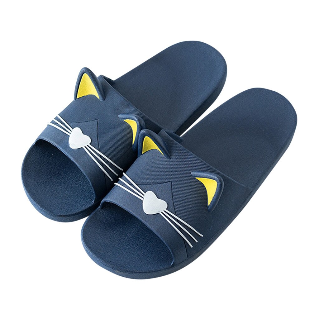 Zapatillas para interiores con dibujos de gatos, zapatos familiares, para la playa, para hombre y mujer: Dark Blue / 8