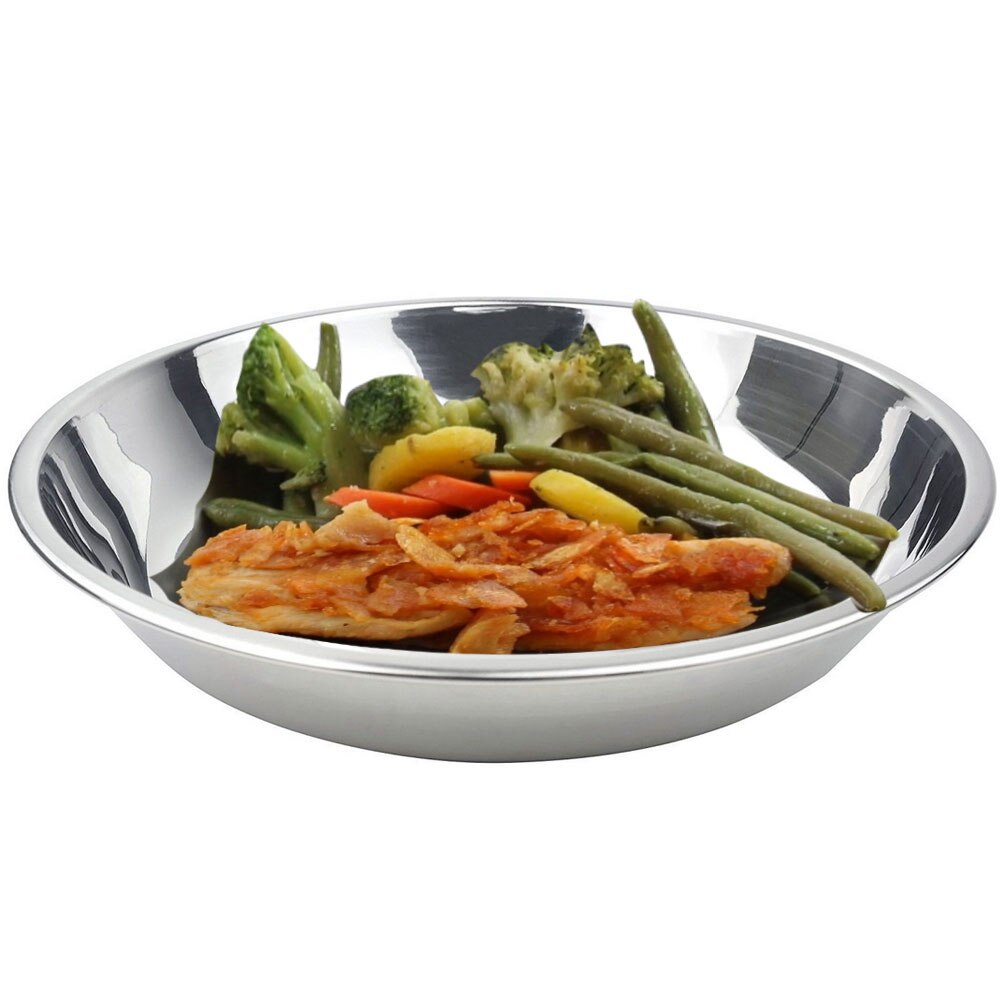 Plato de cena de acero de 17x2,2 CM, plato duradero para verduras, cocina para barbacoa, herramienta para dumplings, fruta poco profunda B K7F8