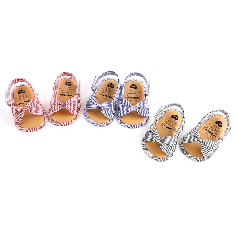 New2020 Summer Baby Girls Sandal Cute Bow Striped Breathable Anti-Slip Shoes Sandals Toddler Soft Soled Shoes 0-18 Months