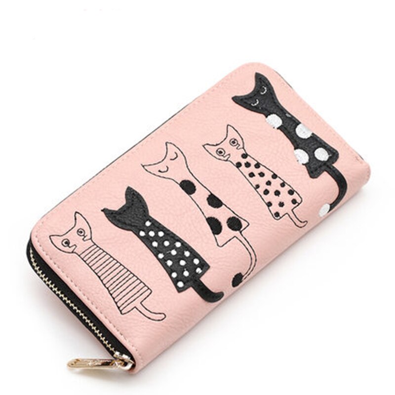 nouvelle femmes portefeuilles femme porte-cartes mignon dessin animé chats en cuir portefeuille porte-monnaie filles pochette portefeuille long à fermeture à glissière