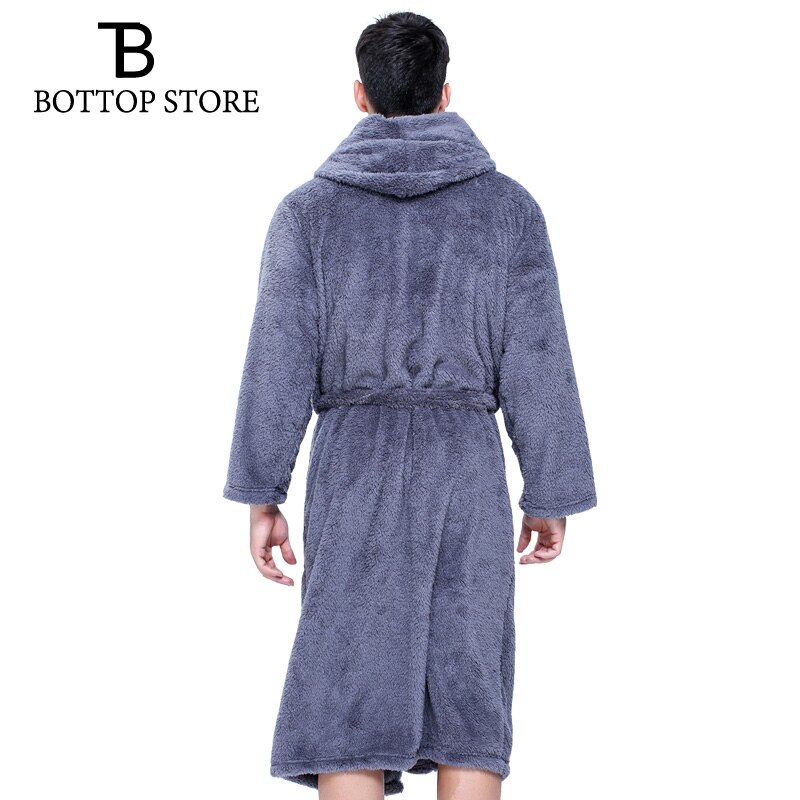 Men Coral Fleece Long Bath Robe Man Sleeping Robe Warm Bathrobe Sleepwear Male Pajamas Night Dressing Gown Pyjamas XXL