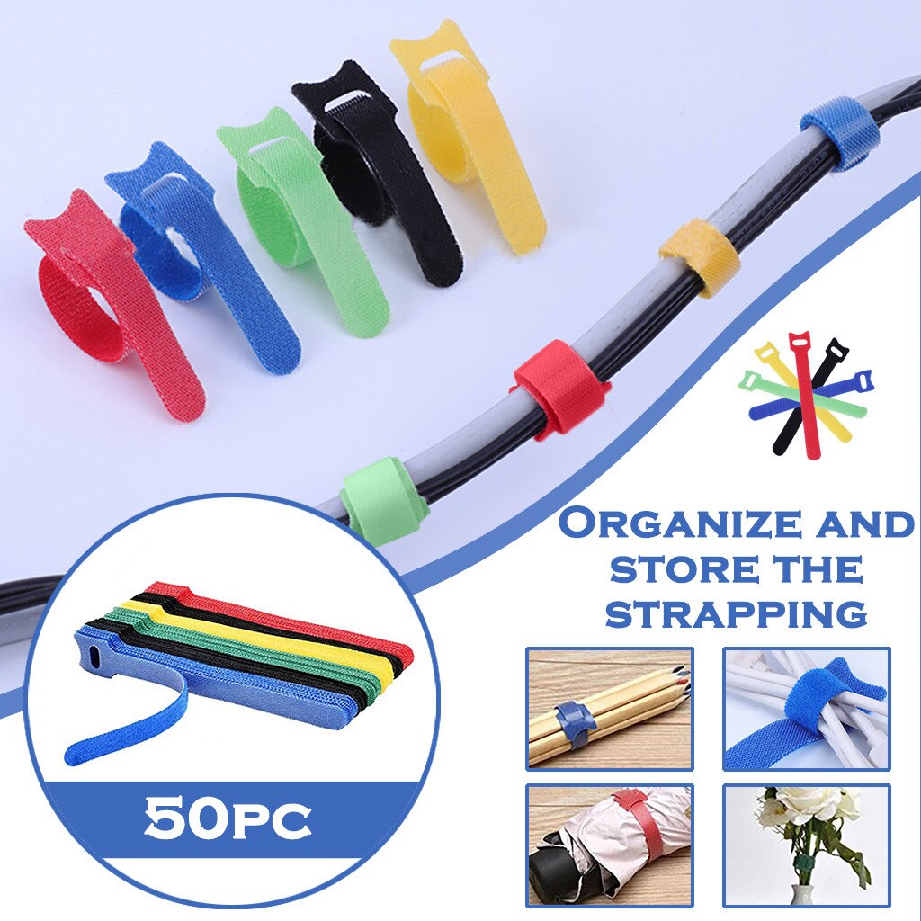 Cable de Velcro tipo T para ordenador, organizador de cables reutilizable de colores, correas de alimentación, 50 Uds., # W2G