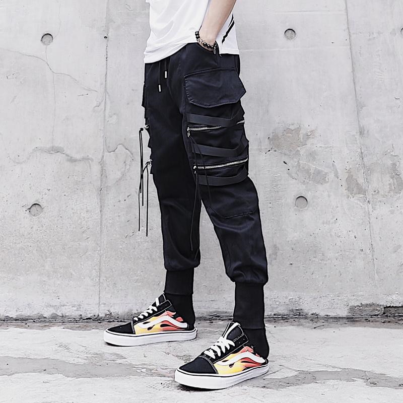 Mænd sorte bånd bukser joggers hiphop streetwear hip hop harem bukser mænd jogger tøj  hh319