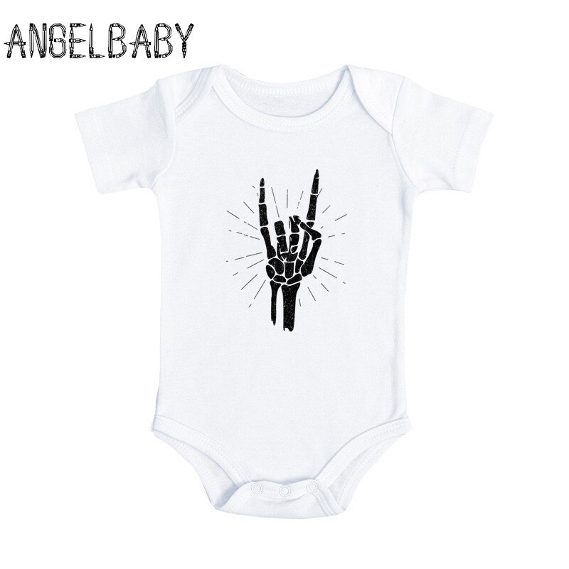 Zuigelingsbodysuits Skelet Rock En Roll Cool Pasgeboren Baby Romper Zomer Jumpsuit Outfits Onesie Peuter Jongens Meisjes Kleding: BS158A-White / 12m