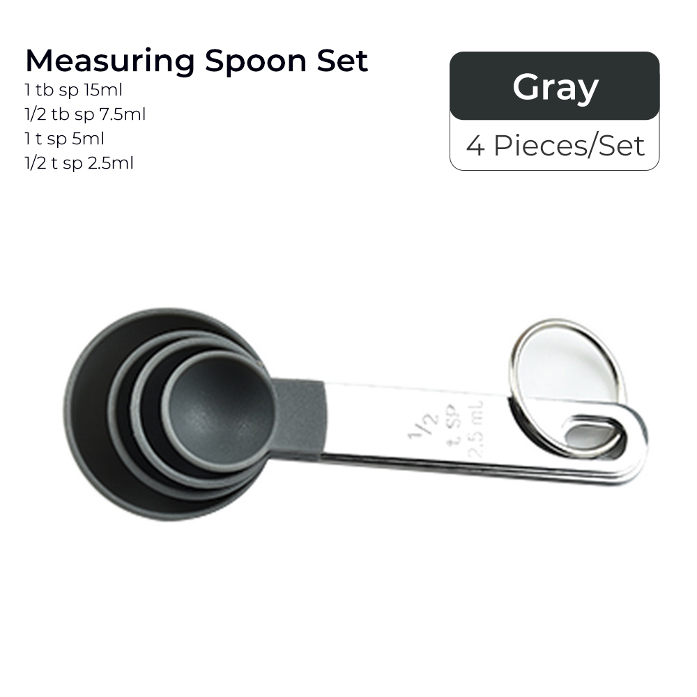 4pcs Baking Tools Kitchen Measuring Spoon Set Stainless Steel Handle Measuring Cup With Scale Measuring Spoon Kitchen Gadgets: 4pcs gray spoon