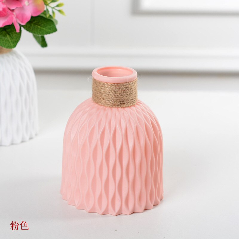 Jarrón de plástico nórdico irrompible, anticerámica jarrones de flores, maceta de mimbre de imitación europea, arreglo de cesta simple, decoración del hogar: F Pink