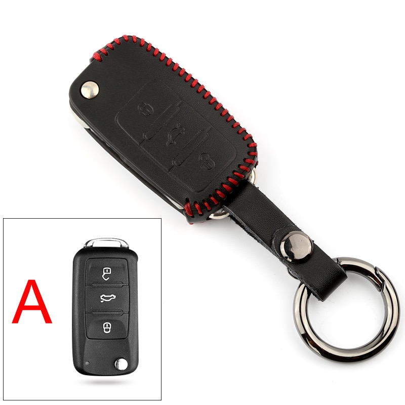 Leather Car Key Cover Case for VW Volkswagen Tiguan mk2 Magotan Passat B8 Polo Golf 4 5 6 7 mk7 Jetta mk6 Eos Scirocco: A  Red