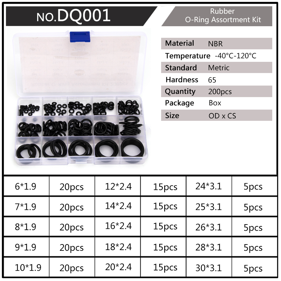 PCP DIY NBR Sealing O-rings Durable Gasket Replacements OD 6mm-20mm CS 1.5mm 1.9mm 2.4mm 15 Sizes Rubber Washer 225pcs/SET DQ003: DQ001 x1
