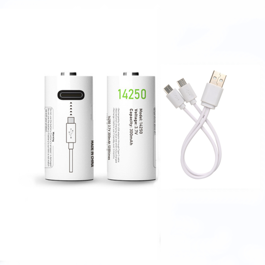 3.7V 14250 rechargeable lithium battery 300mAh USB rechargeable PLC device battery with type-c charging cable: black