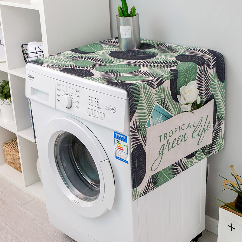 Nordisk grøn plante vaskemaskine dække køleskab mikroovn bomuld linned vandtæt dækning: 2