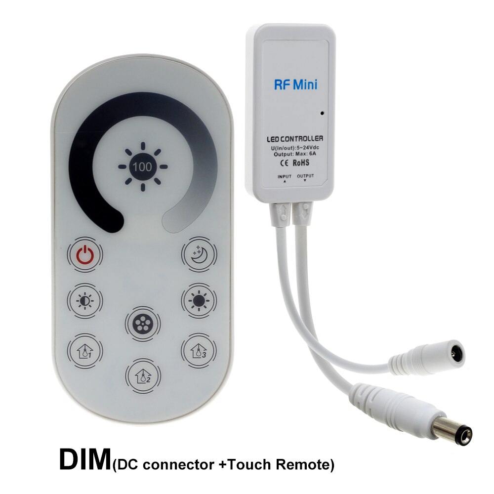 Mini LED RF Controller DC5V-24V Wireless Touch Button Remote Control for Single Color/ CCT/ RGB/ RGBW/ RBBWW/ RGB+CCT LED Strip: DIM