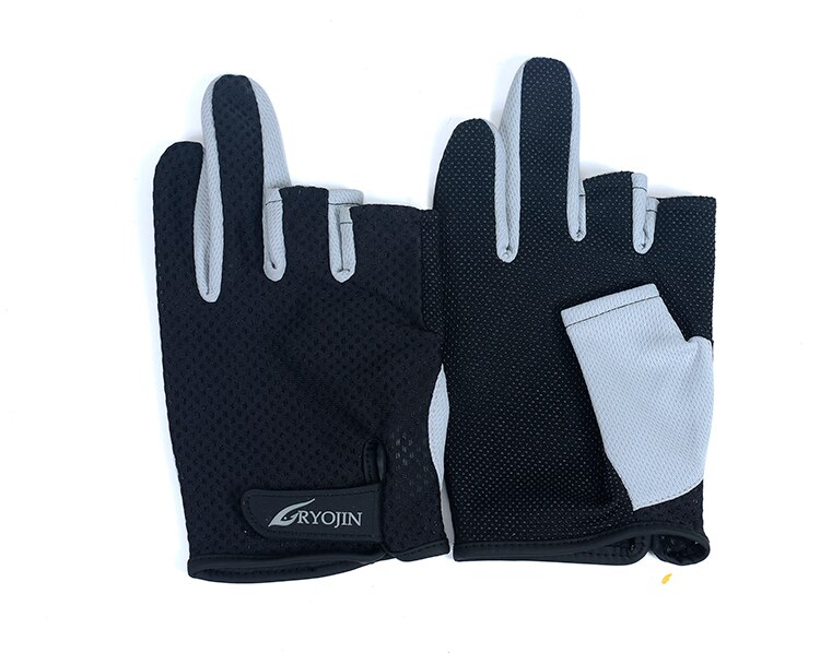 Autentici guanti da pesca UV traspiranti antiscivolo traspiranti con protezione solare estiva a tre dita RYOJIN: Grigio chiaro / XL