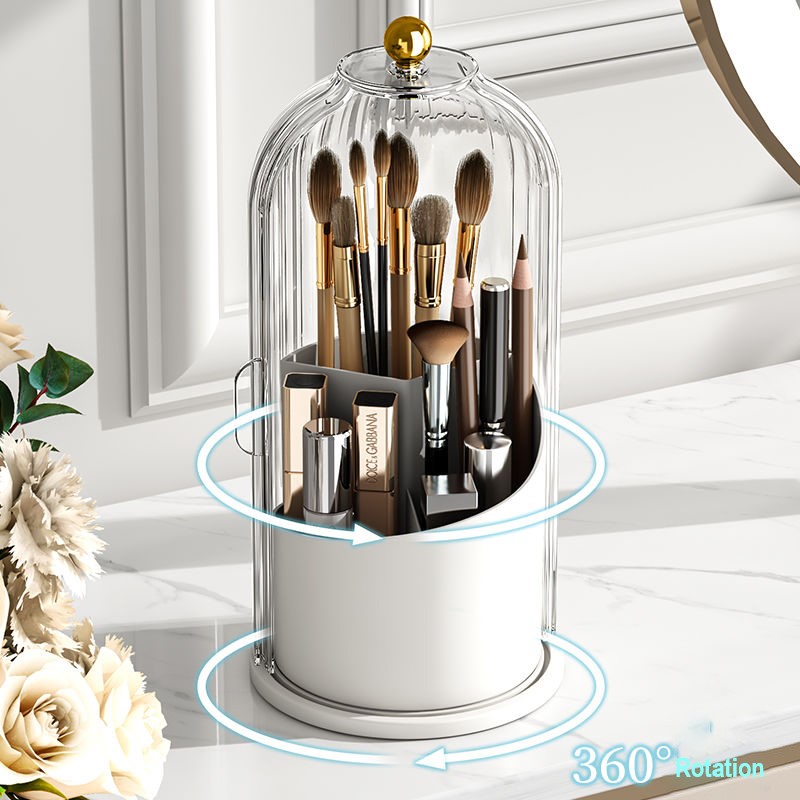 360 ° Rotierender Make-up-Pinselhalter mit Deckel, luxuriöser Kosmetik-Organizer, Lippenstift, Augenbrauenstifthalter, Lidschatten-Aufbewahrungsbox